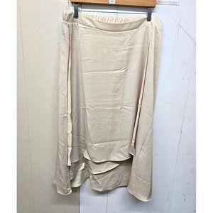 Beautiful by Lawrence Zario Women's Beige Solid Polyester A-Line Midi Skirt XL